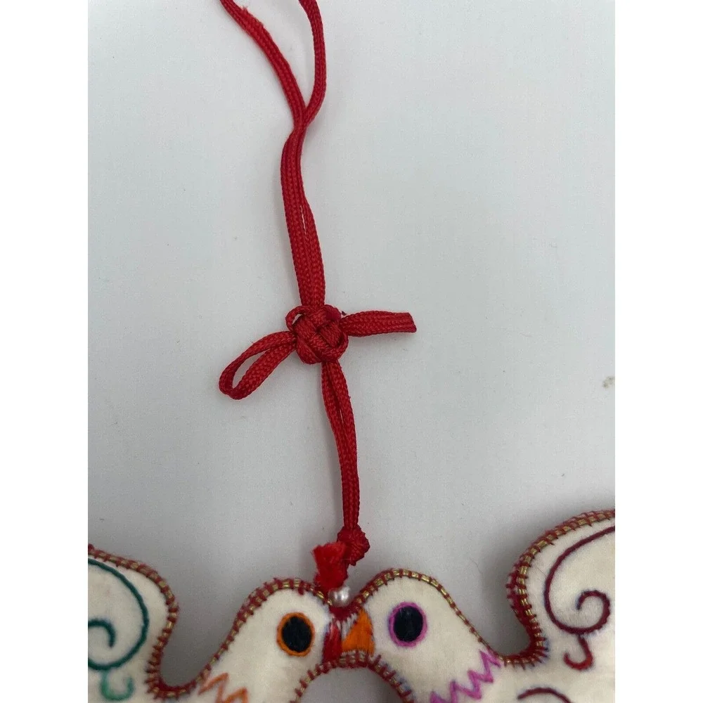 Dove Ornament Pair Embroidered Birds Tassels Hanging‎ Decoration Boho Chic